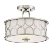 Mid-Century Metal and Fabric Drum 13" 2-Light Semi-Flush Mount in Polished Nickel