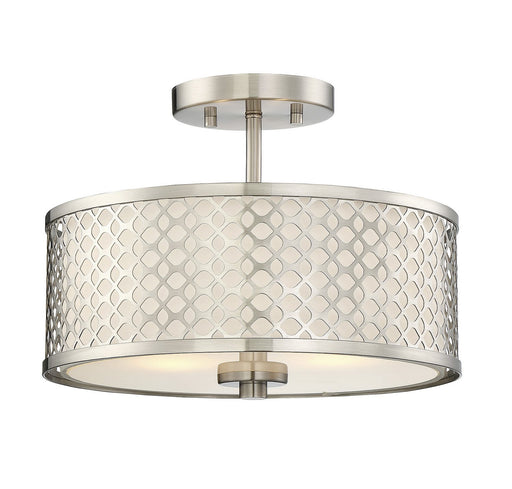 Modern Metal and Fabric Drum 13" 2-Light Semi-Flush Mount in Brushed Nickel