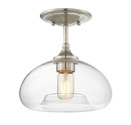 Clear Geometric Glass 1-Light Semi-Flush Mount in Brushed Nickel