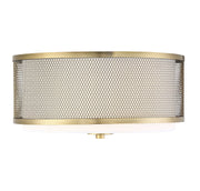 Industrial Fabric Drum 15" 3-Light Flush Mount in Natural Brass