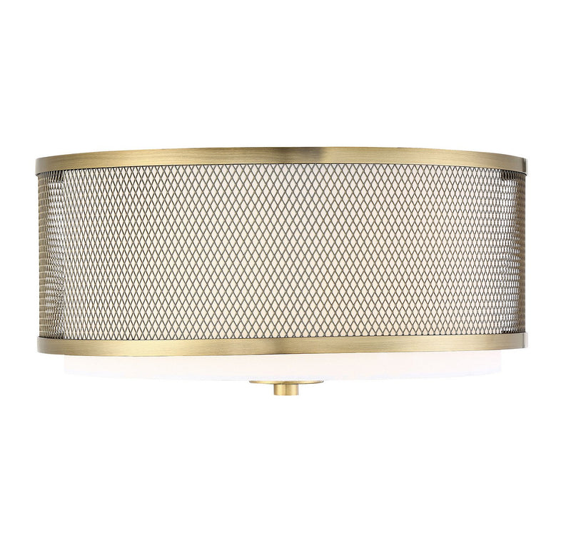 Industrial Fabric Drum 15" 3-Light Flush Mount in Natural Brass