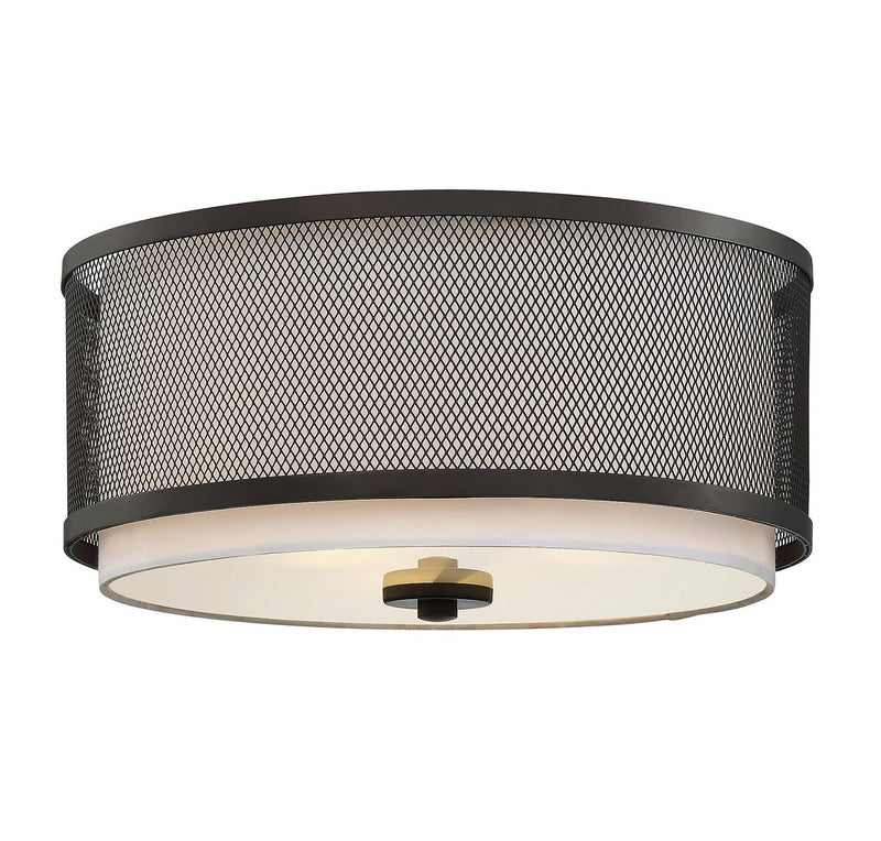 Industrial Fabric Drum 15" 3-Light Flush Mount in Oil Rubbed Bronze