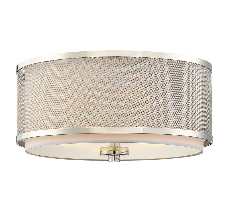 Industrial Fabric Drum 15" 3-Light Flush Mount in Polished Nickel