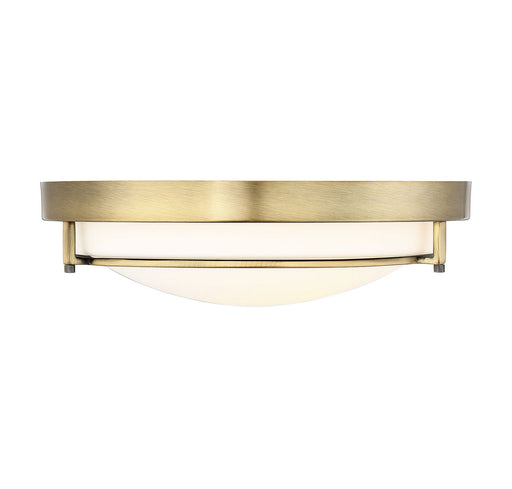 Slim White Glass Drum 13" 2-Light Flush Mount in Natural Brass