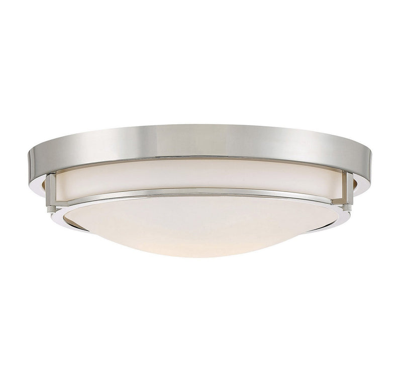 Slim White Glass Drum 13" 2-Light Flush Mount in Polished Nickel