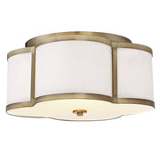 Mid-Century Fabric Shade 16" 3-Light Flush Mount in Natural Brass