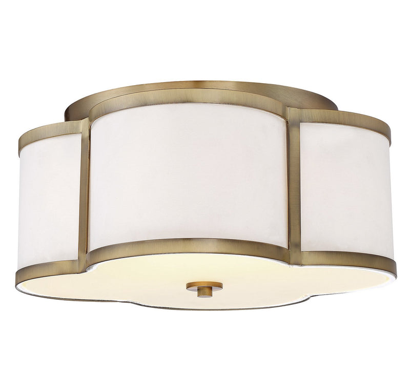 Mid-Century Fabric Shade 16" 3-Light Flush Mount in Natural Brass