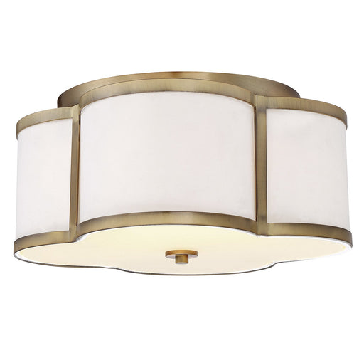 Mid-Century Fabric Shade 16" 3-Light Flush Mount in Natural Brass
