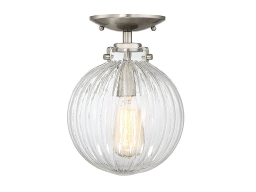 Clear Ribbed Globe 1-Light Semi-Flush Mount in Brushed Nickel