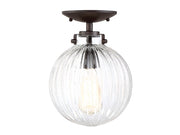 Clear Ribbed Globe 1-Light Semi-Flush Mount in Oil Rubbed Bronze