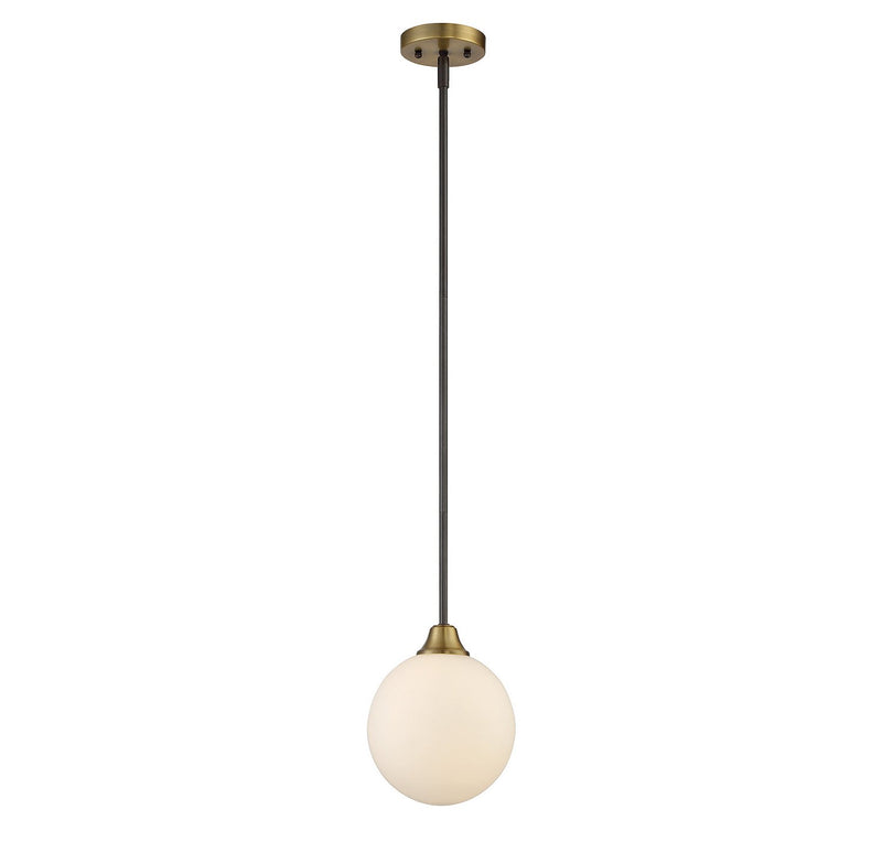 Opal Globe 8" 1-Light Mini Pendant in Oil Rubbed Bronze with Natural Brass