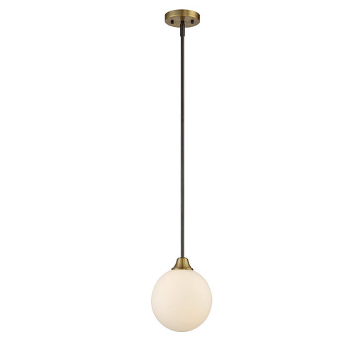 Opal Globe 8" 1-Light Mini Pendant in Oil Rubbed Bronze with Natural Brass