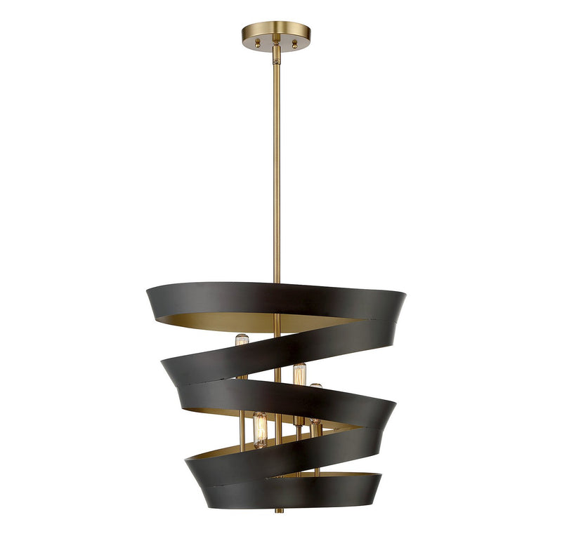 Geometric Cage 19" 4-Light Pendant in Matte Black with Gold