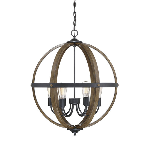 Wood Globe Cage 24" 6-Light Chandelier in Wood with Black