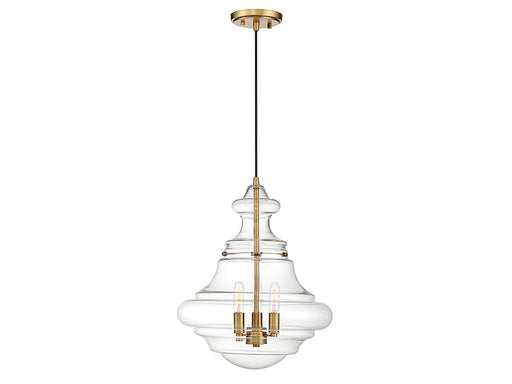 Geometric Clear Glass 15" 3-Light Pendant in Natural Brass