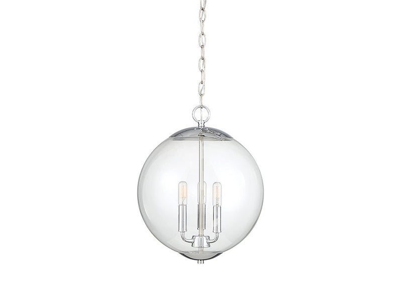 Clear Globe 14" 3-Light Lantern Pendant in Chrome