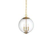 Clear Globe 14" 3-Light Lantern Pendant in Natural Brass