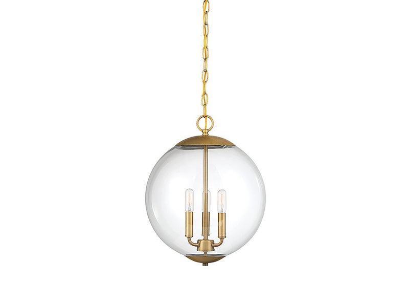 Clear Globe 14" 3-Light Lantern Pendant in Natural Brass