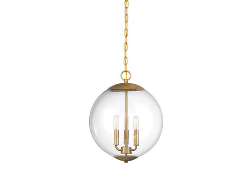 Clear Globe 14" 3-Light Lantern Pendant in Natural Brass