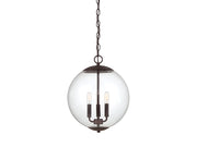 Clear Globe 14" 3-Light Lantern Pendant in Oil Rubbed Bronze