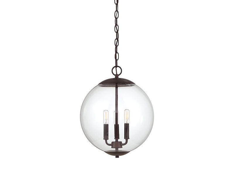 Clear Globe 14" 3-Light Lantern Pendant in Oil Rubbed Bronze
