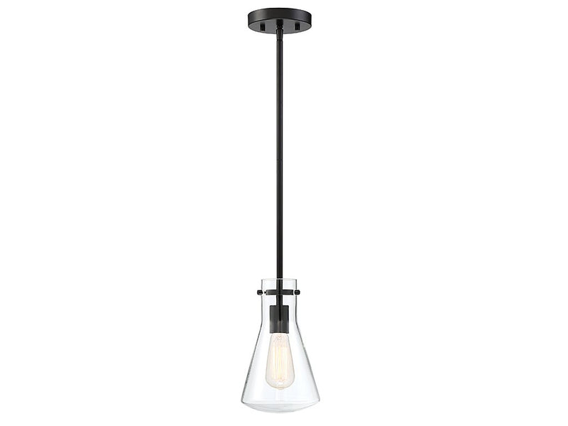 Clear Geometric Glass 6" 1-Light Mini Pendant in Matte Black