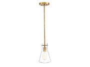 Clear Geometric Glass 6" 1-Light Mini Pendant in Natural Brass