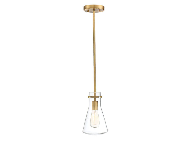 Clear Geometric Glass 6" 1-Light Mini Pendant in Natural Brass