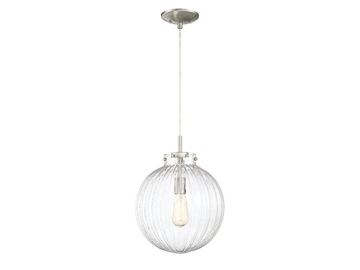 Clear Ribbed Globe 12" 1-Light Pendant in Brushed Nickel