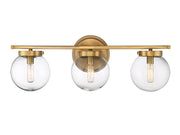 Mid-Century Clear Glass 24" 3-Light Bath Vanity Light in Natural Brass