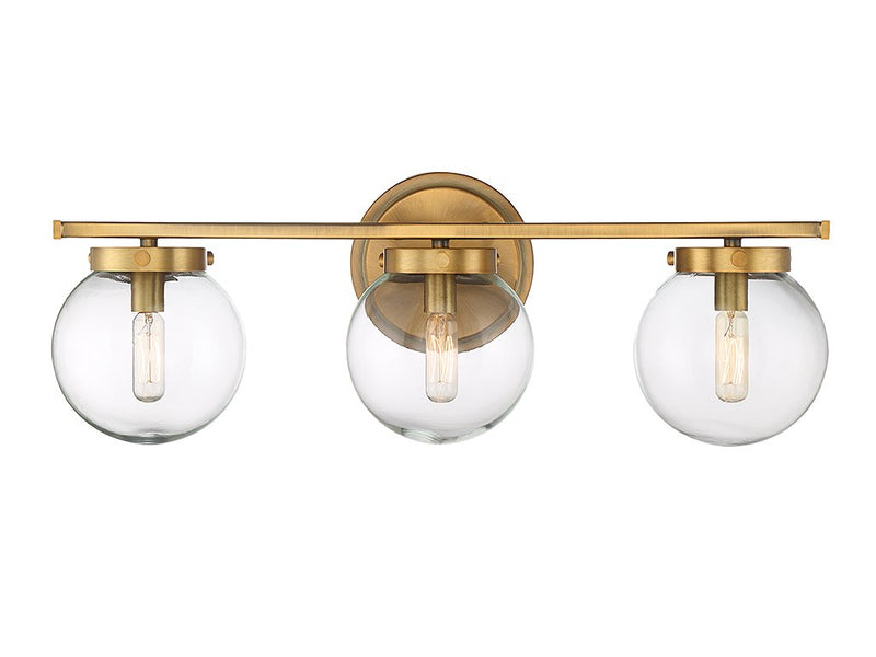 Mid-Century Clear Glass 24" 3-Light Bath Vanity Light in Natural Brass