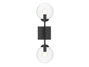 Mid-Century Clear Glass 2-Light Wall Sconce in Black