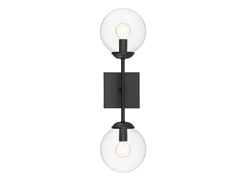Mid-Century Clear Glass 2-Light Wall Sconce in Black