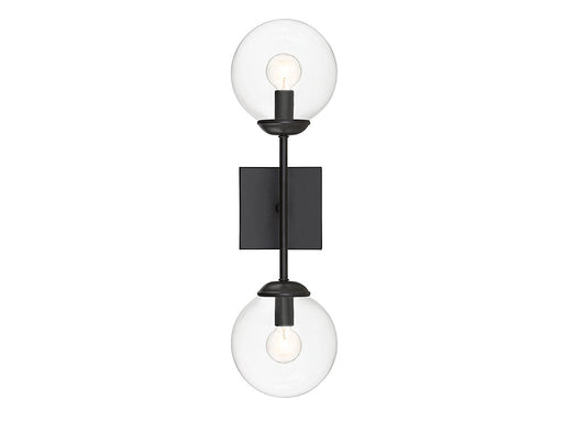 Mid-Century Clear Glass 2-Light Wall Sconce in Black