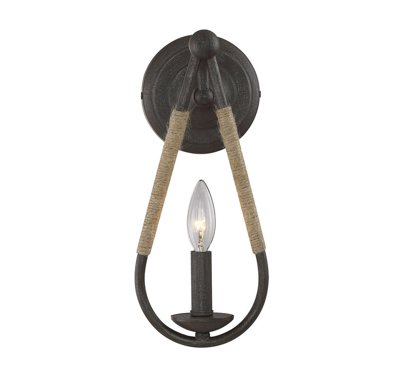 Rope-Wrapped Candle 1-Light Wall Sconce in Rusty Nail with Rope