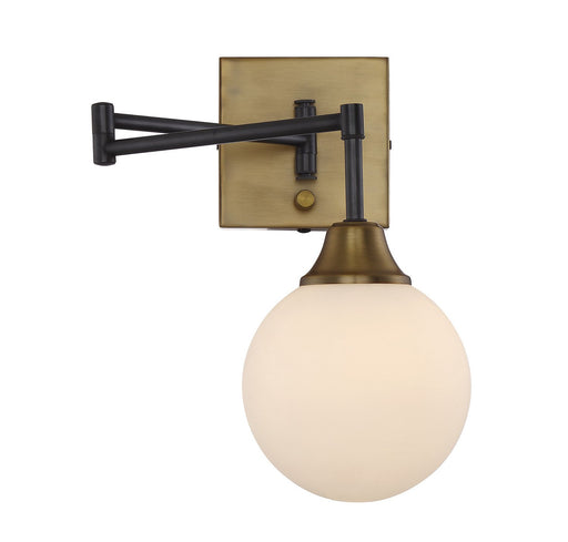 Opal Globe 1-Light Swing Arm Wall Lamp in Oiled Rubbed Bronze with Natural Brass