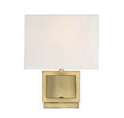Rectangular Fabric Shade 1-Light Wall Sconce in Natural Brass