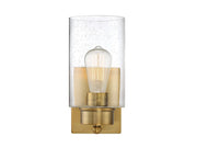 Clear Seeded Glass 1-Light Bath Sconce in Natural Brass