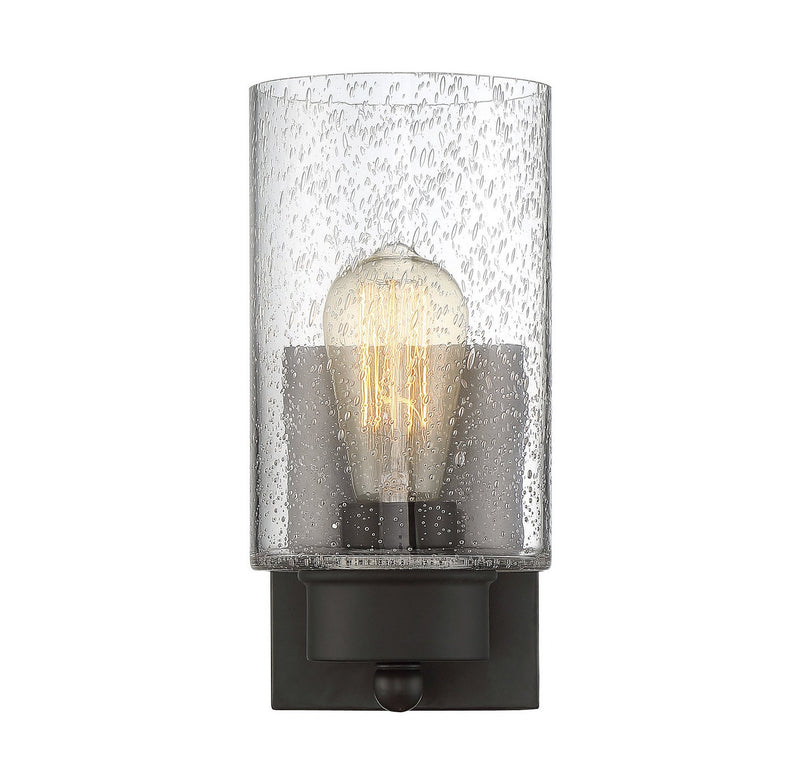 Clear Seeded Glass 1-Light Bath Sconce in Oil Rubbed Bronze
