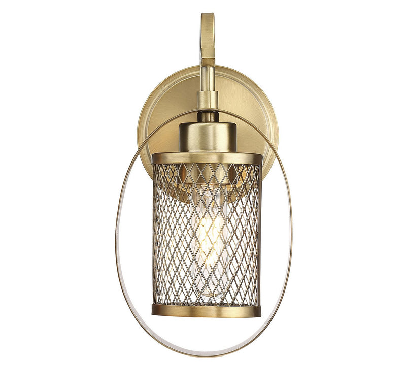 Metal Mesh Cage 1-Light Wall Sconce in Natural Brass