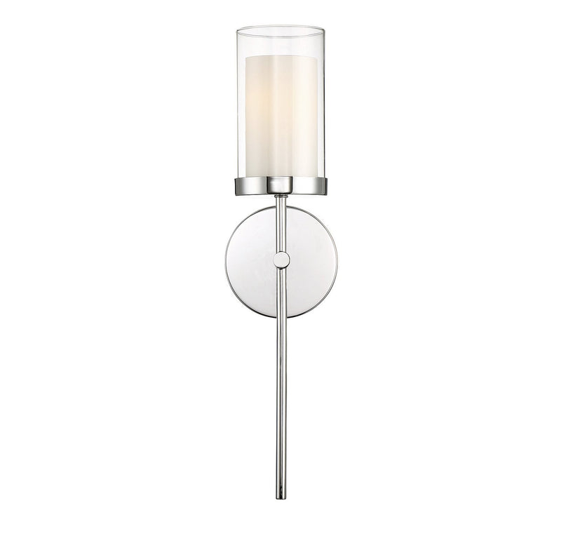 Double Glass Cylinder 1-Light Bath Sconce in Chrome