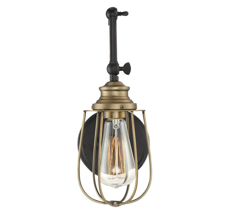 Industrial Crane Arm 1-Light Swing Arm Wall Lamp in Oil Rubbed Bronze with Natural Brass