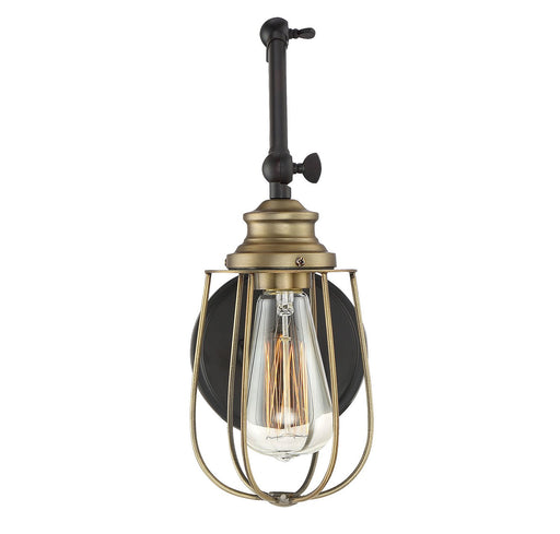 Industrial Crane Arm 1-Light Swing Arm Wall Lamp in Oil Rubbed Bronze with Natural Brass