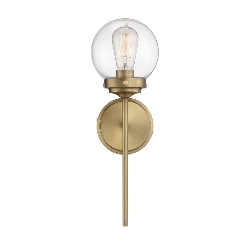 Tall Clear Glass 18" 1-Light Wall Sconce in Natural Brass