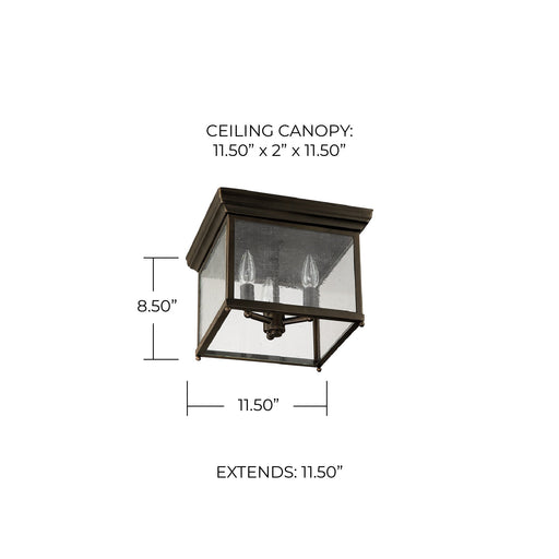 3-Light Antiqued Glass Outdoor Flush Mount in Old Bronze