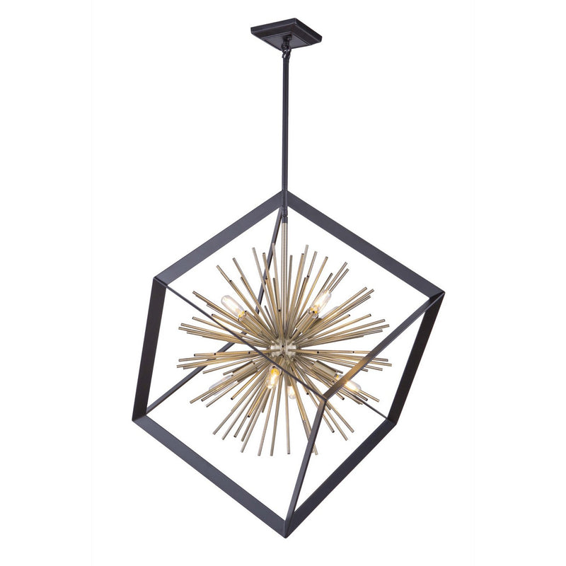 Sunburst 31.5" 8-Light Chandelier in Matte Black and Satin Brass