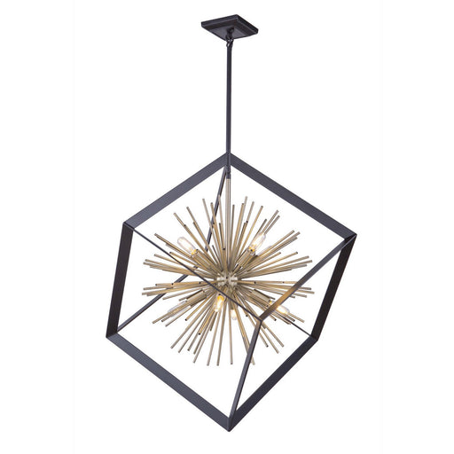 Sunburst 31.5" 8-Light Chandelier in Matte Black and Satin Brass