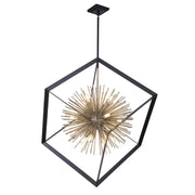 Sunburst 12-Light Chandelier in Matte Black and Satin Brass