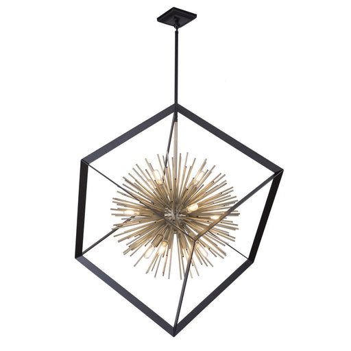 Sunburst 12-Light Chandelier in Matte Black and Satin Brass