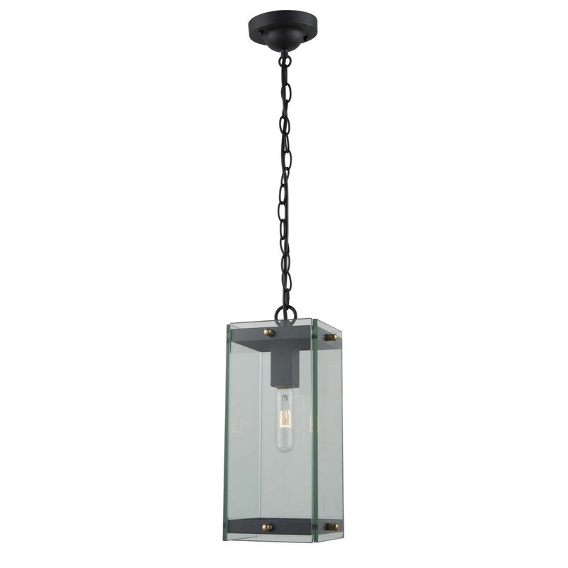 Bradgate Large Outdoor Pendant in Matte Black and Harvest Brass